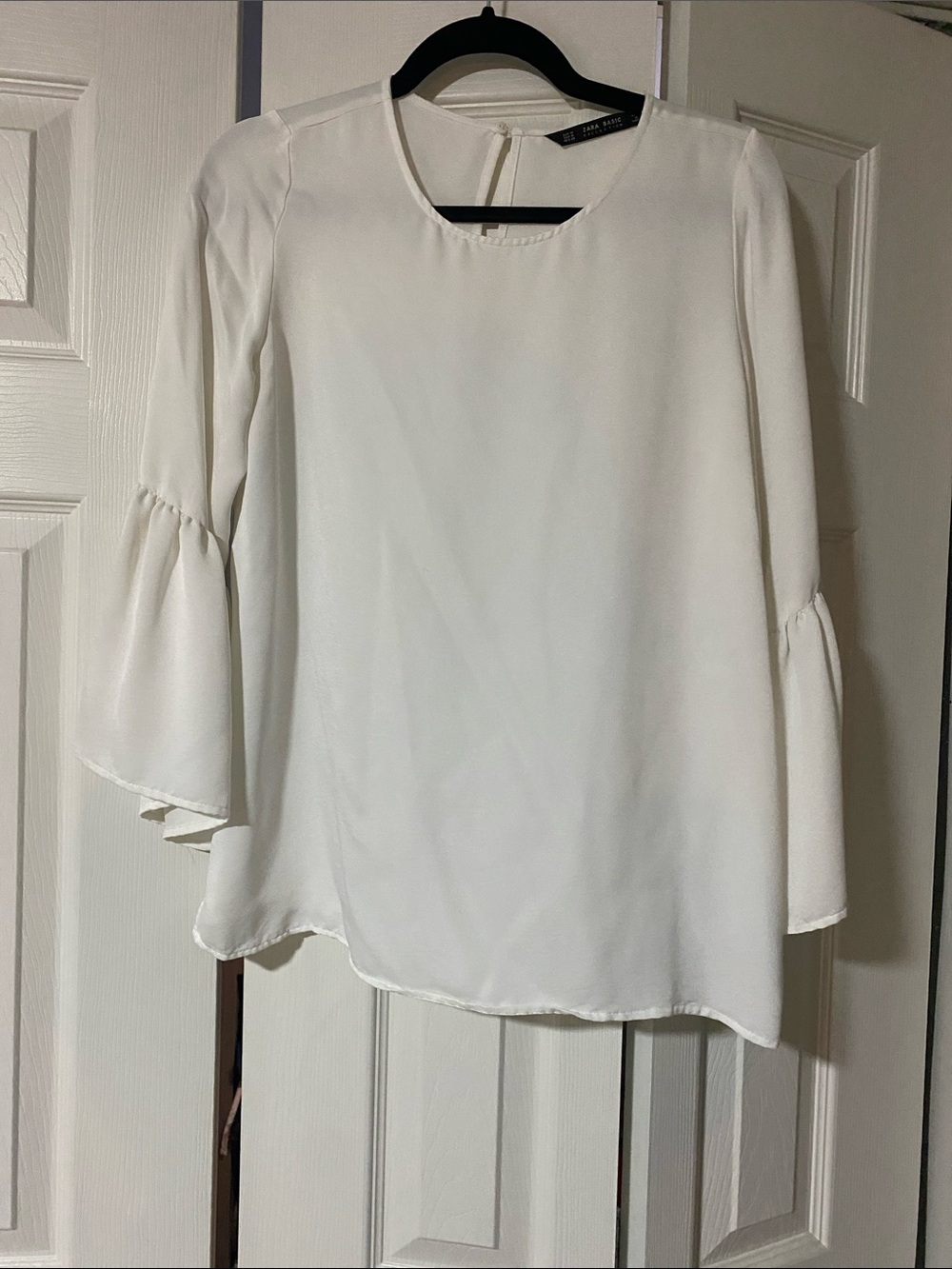 Zara Cream Bell-Sleeve Chiffon Top